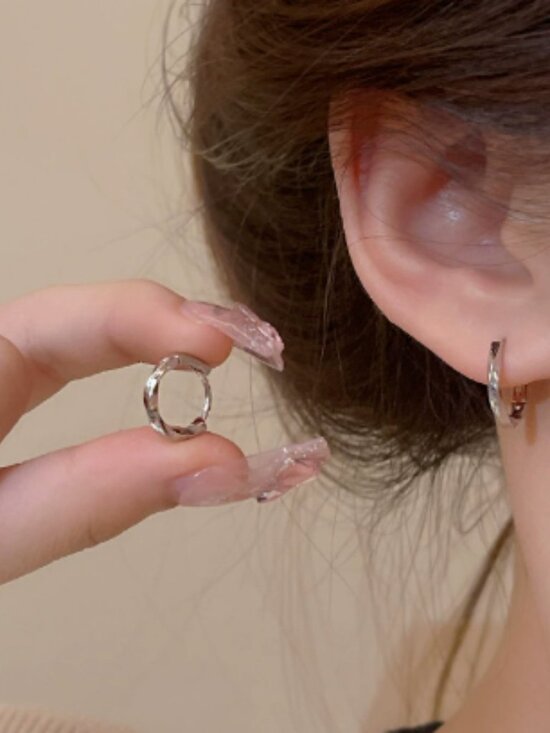 Jewelry - Minimalist Twisted Small Silver Huggie Hoops Textured Daily Wear Earrings